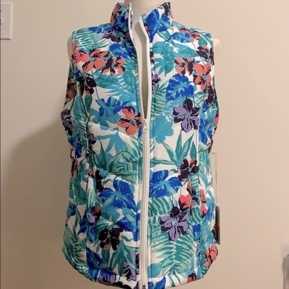 CARIBBEAN JOE Vest Floral full zipper outerwear new Size small - Picture 6 of 8